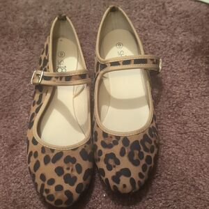 Mary Jane Flat Shoes Round Toe Leopard Ballet Flats for Women